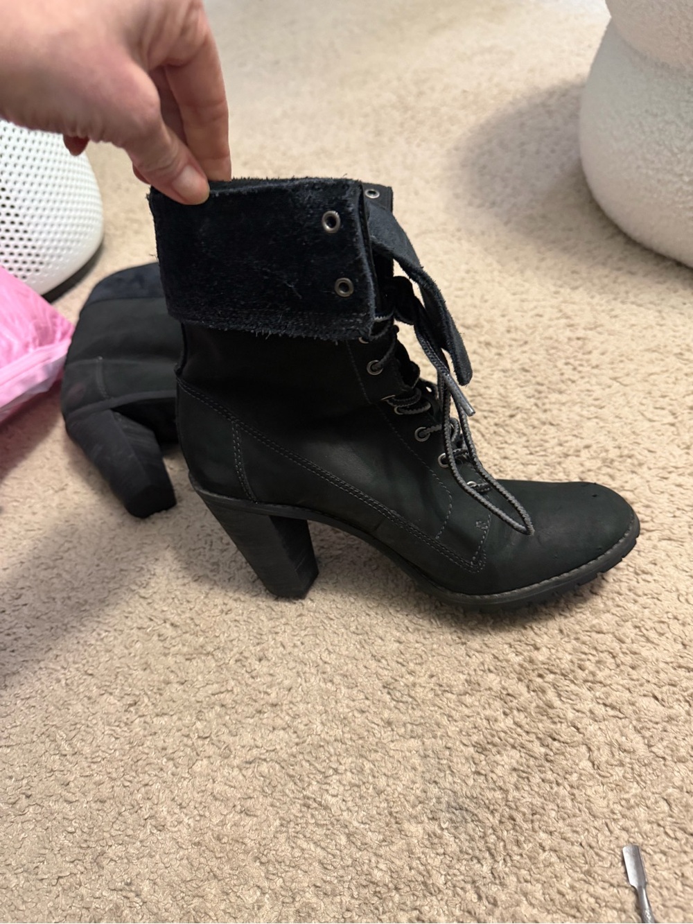 Timberland Black Lace-Up Foldover Heel Boot